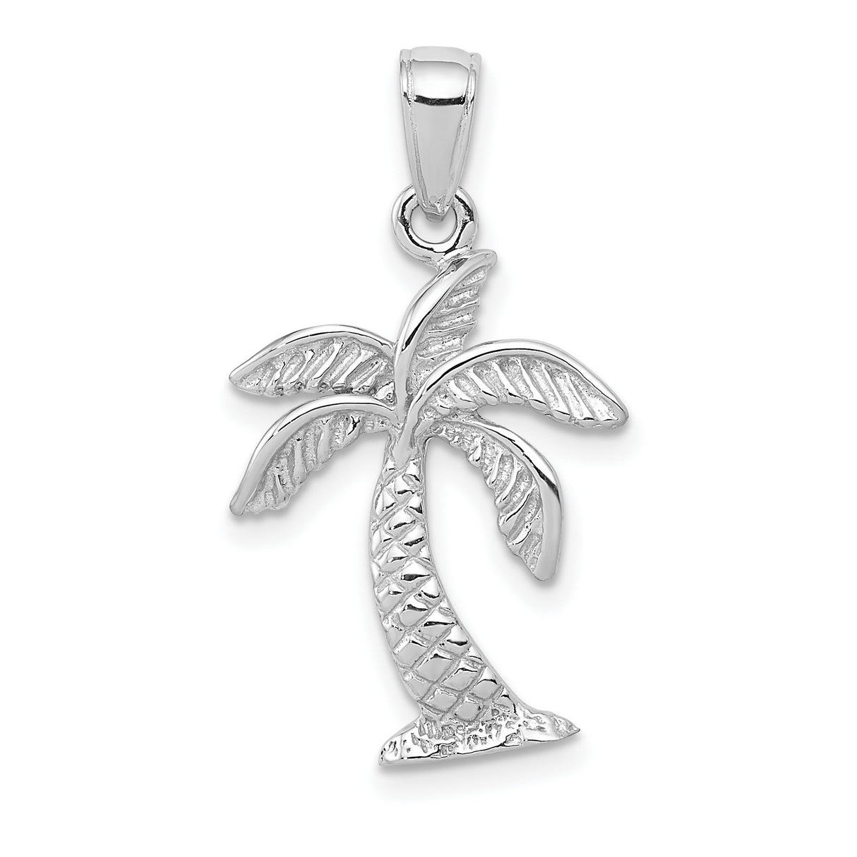 14k White Gold Palm Tree Pendant with Detailed Trunk and Leaf Design