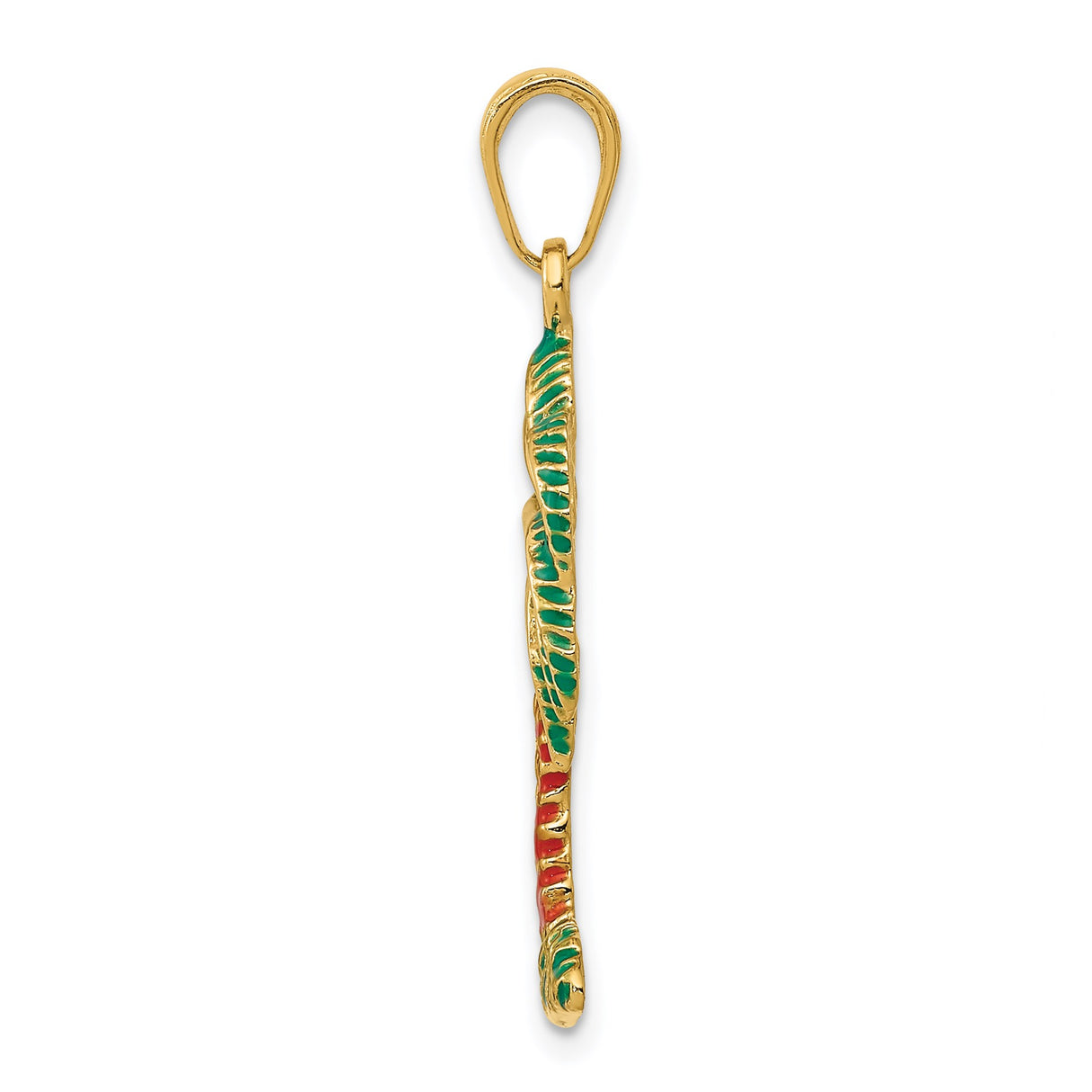 14k Yellow Gold Palm Tree Pendant with Green and Red Enamel, Tropical Beach Charm