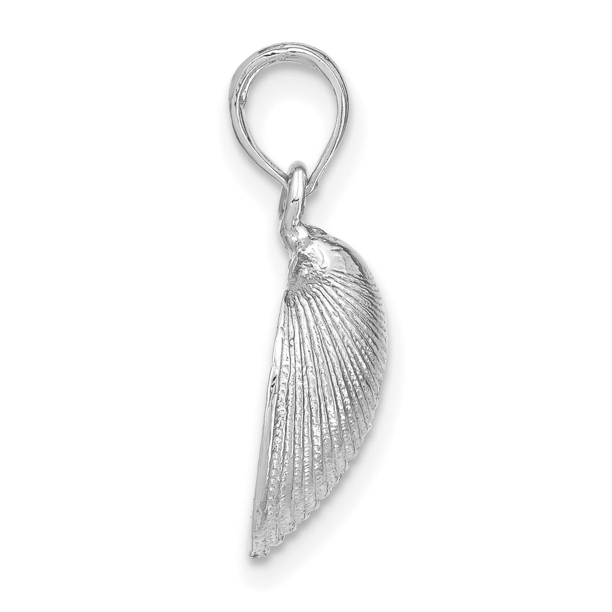 14k White Gold Seashell Pendant with Textured Shell Design, Ocean Theme for Women