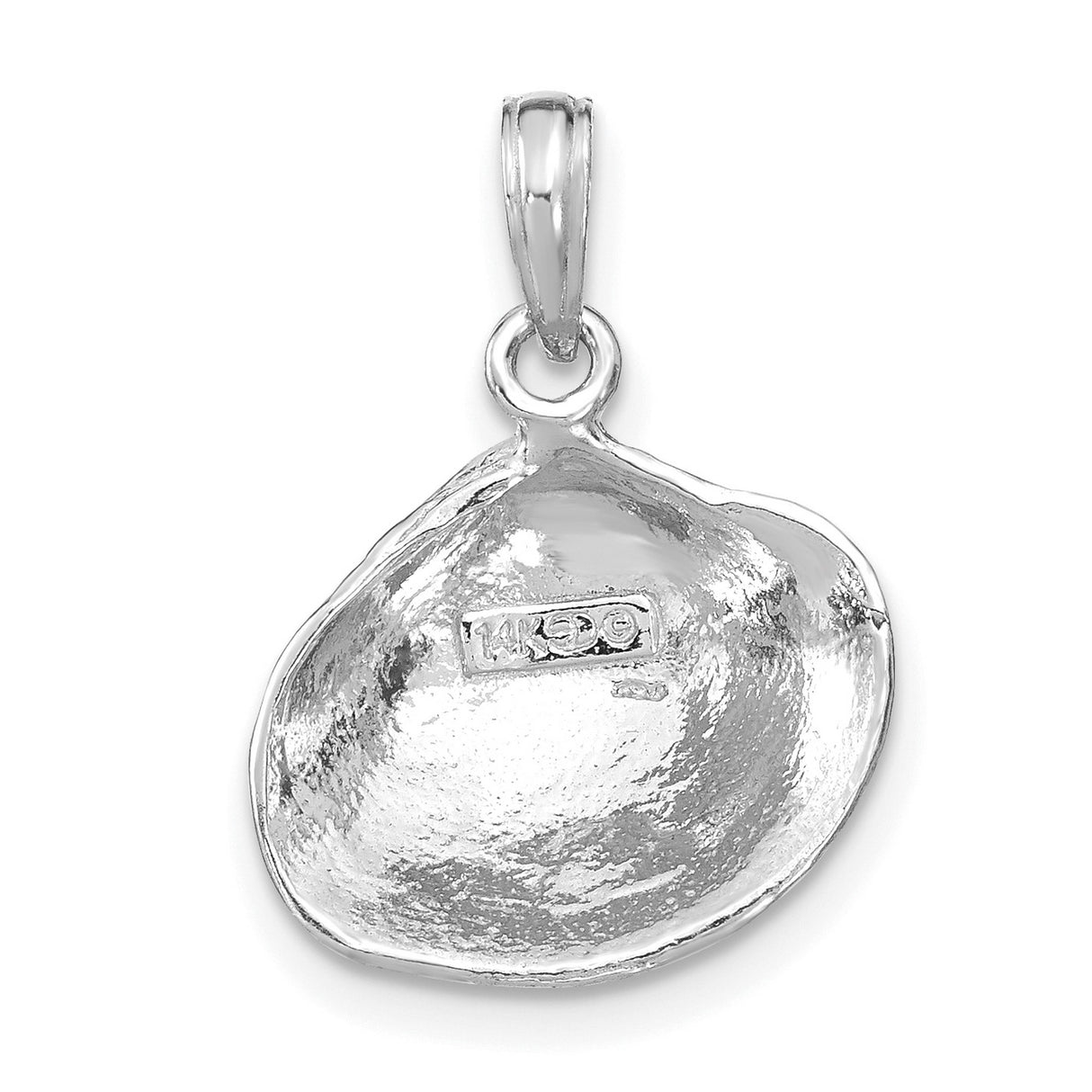 14k White Gold Seashell Pendant with Textured Shell Design, Ocean Theme for Women