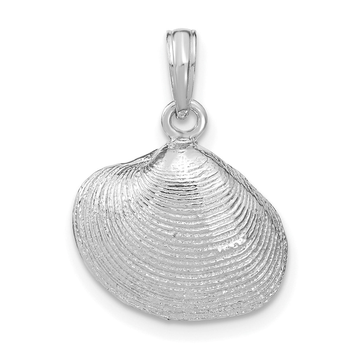 14k White Gold Seashell Pendant with Textured Shell Design, Ocean Theme for Women