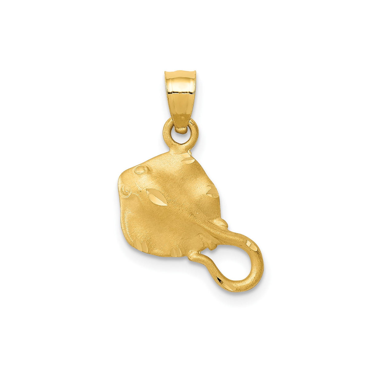 14k Yellow Gold Stingray Pendant, Brushed and Polished Finish, Ocean Totem Charm for Women or Unisex