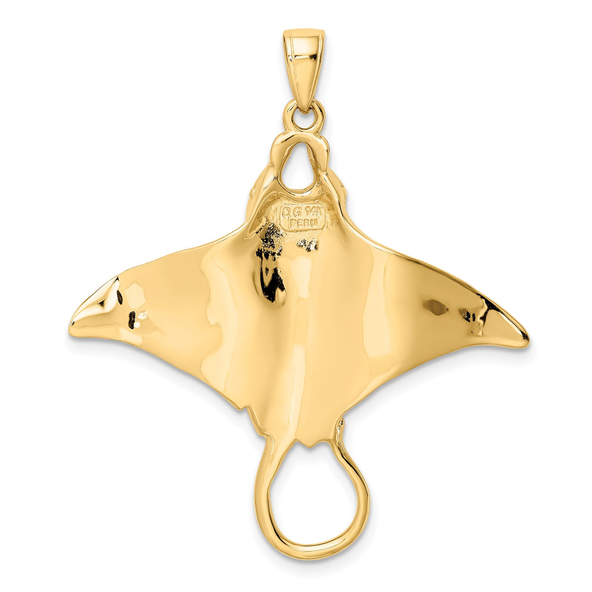14k Yellow Gold Manta Ray Pendant, Marine Life Oceanic Charm for Women or Unisex Wear