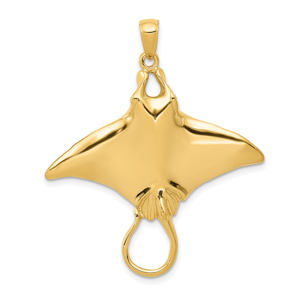 14k Yellow Gold Manta Ray Pendant, Marine Life Oceanic Charm for Women or Unisex Wear