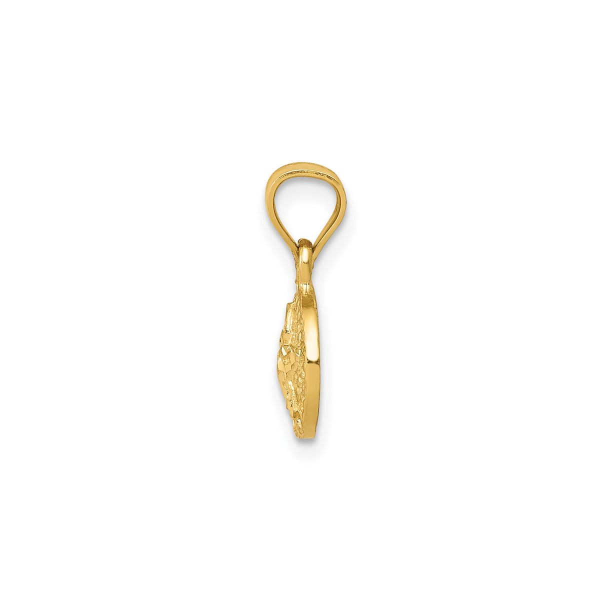 14k Yellow Gold Pendant with Textured Round Disk and Sand Dollar Cut-Out Design