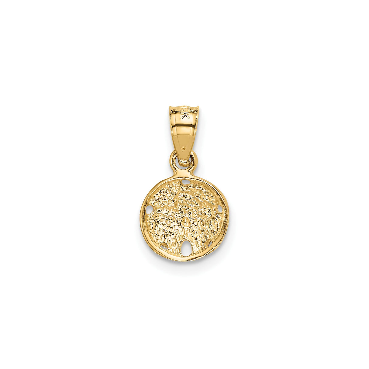 14k Yellow Gold Pendant with Textured Round Disk and Sand Dollar Cut-Out Design