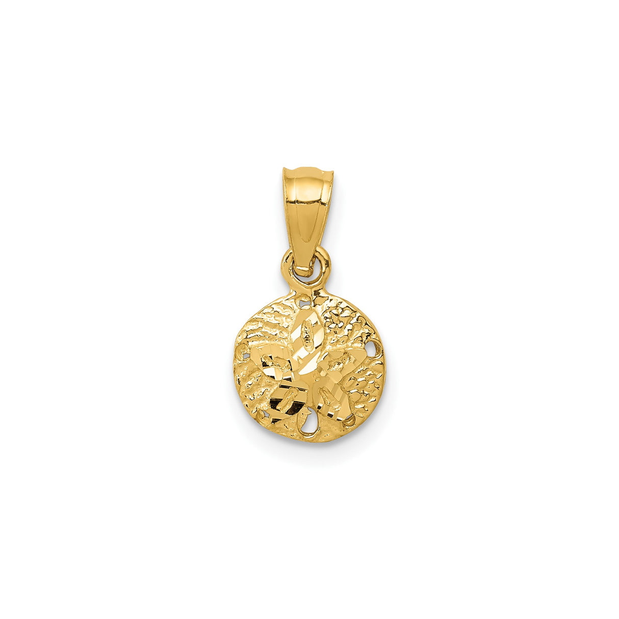 14k Yellow Gold Pendant with Textured Round Disk and Sand Dollar Cut-Out Design