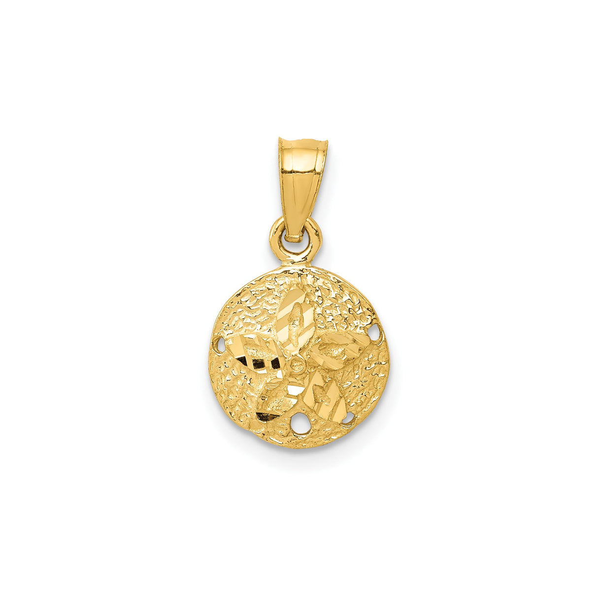 14k Yellow Gold Floral Pendant with Textured Background and Openwork Flower Design