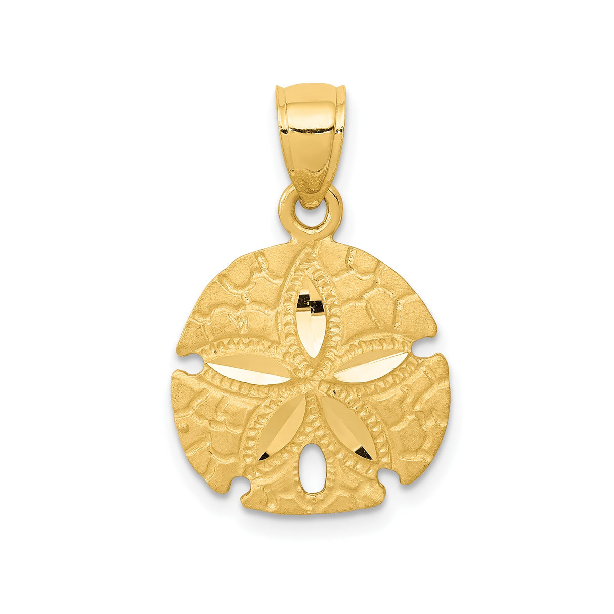 14k Yellow Gold Sand Dollar Pendant with Cut-Out Design, Coastal Beach Jewelry Charm