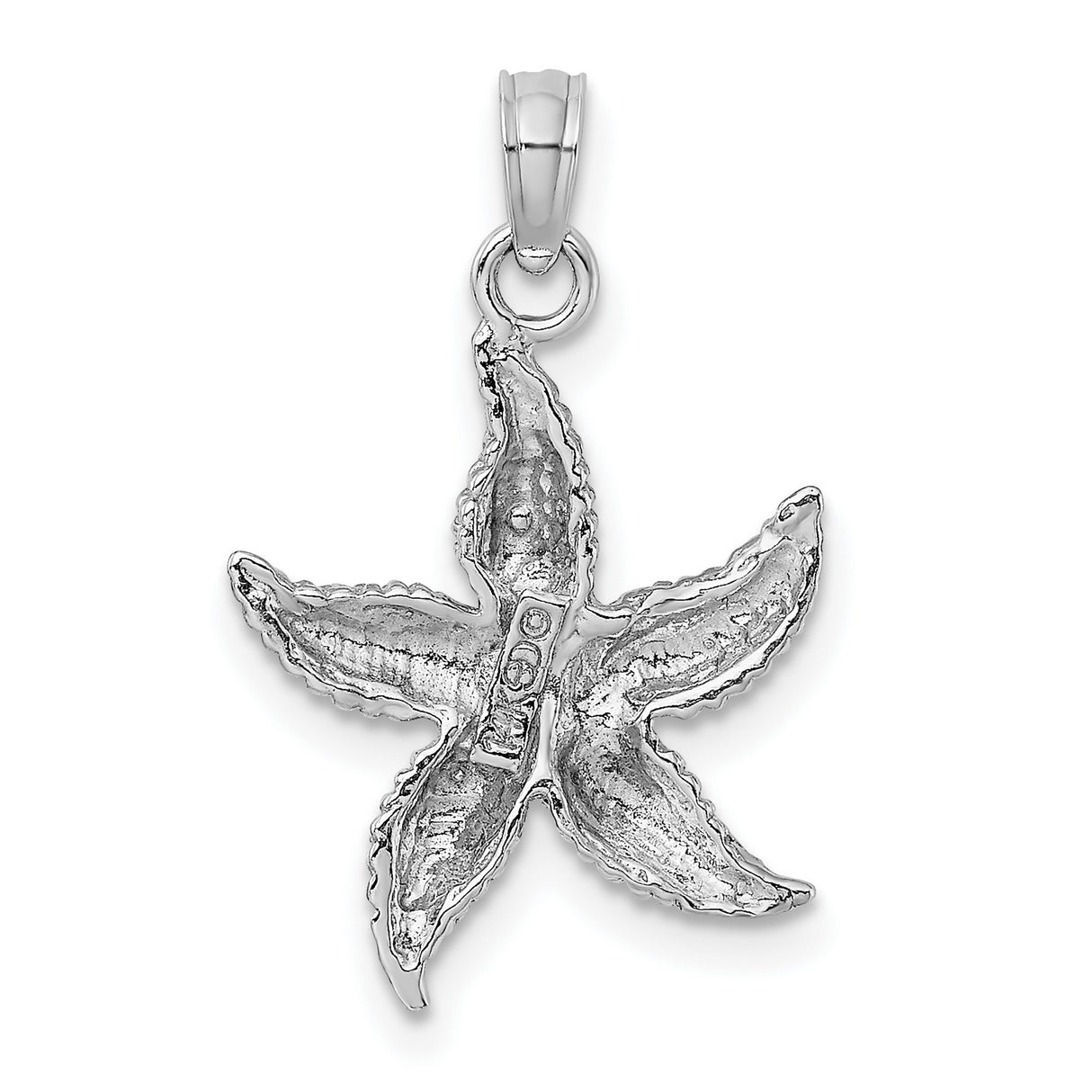 14k White Gold Starfish Pendant Charm, Textured Coastal Ocean Theme Jewelry for Women
