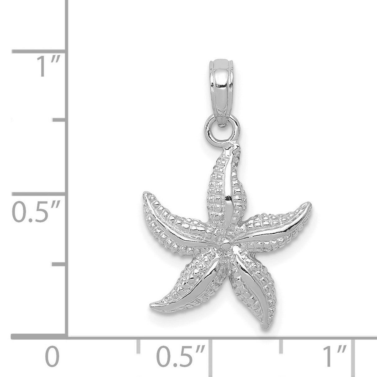 14k White Gold Starfish Pendant Charm, Textured Coastal Ocean Theme Jewelry for Women