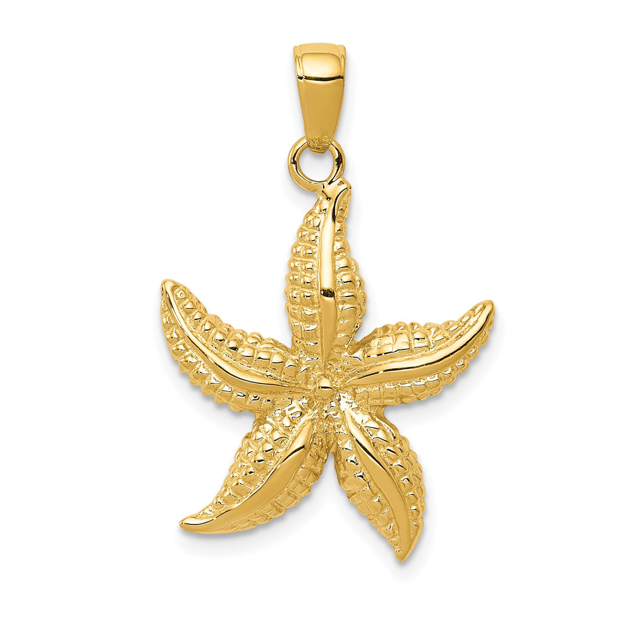 14k Yellow Gold Starfish Pendant, Textured Ocean-Inspired Design, Nautical Charm for Women