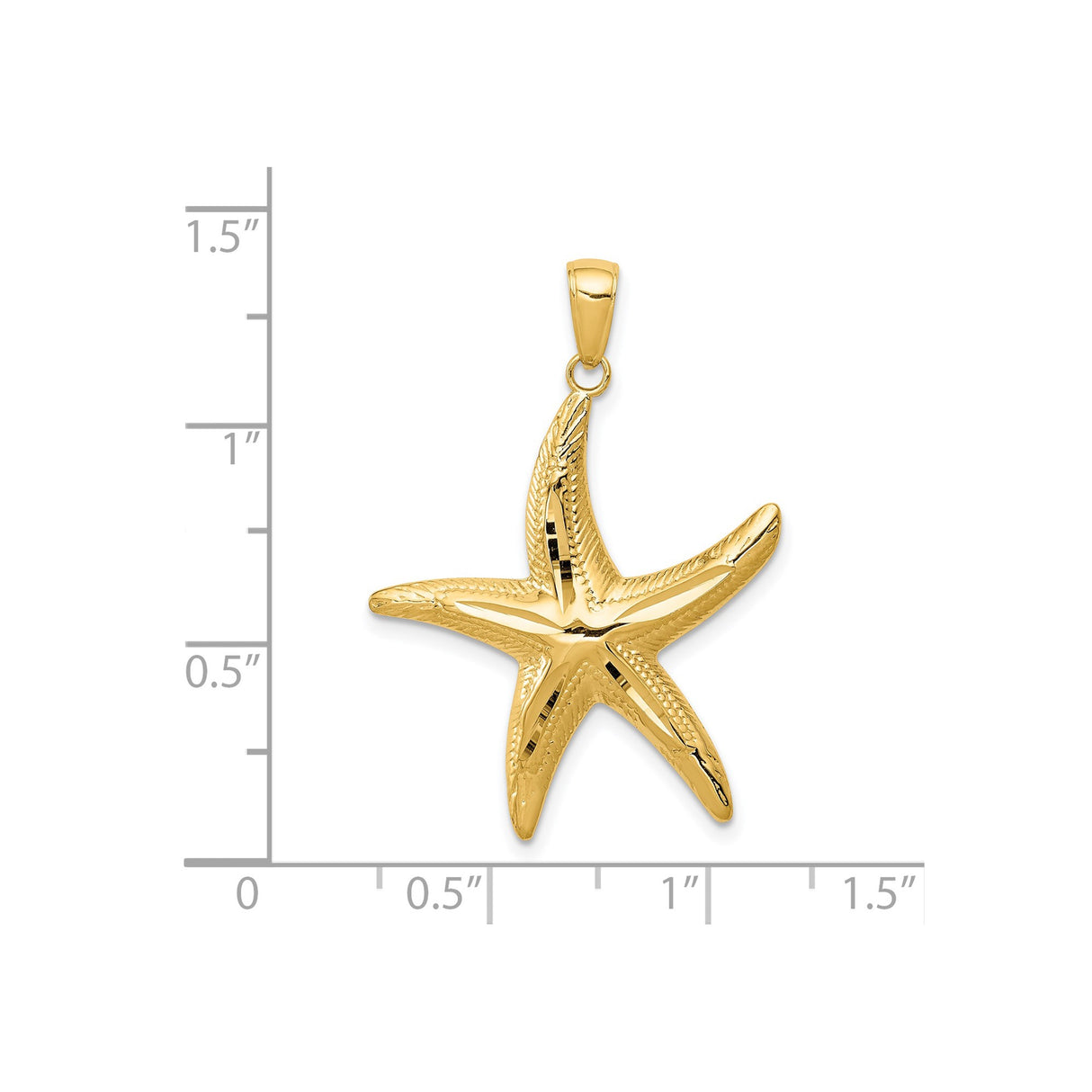14k Yellow Gold Starfish Pendant, Textured Marine Motif Nautical Jewelry for Women
