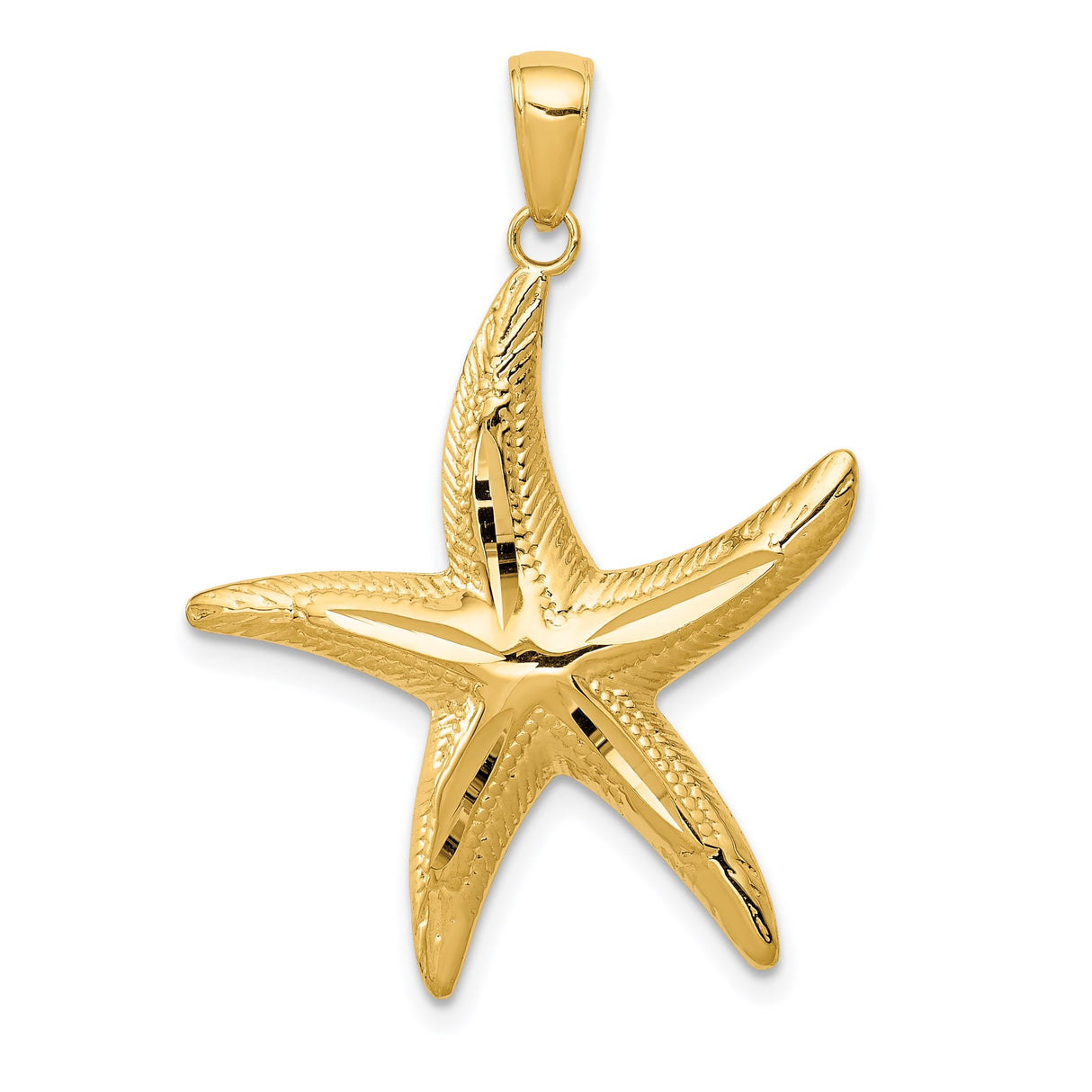 14k Yellow Gold Starfish Pendant, Textured Marine Motif Nautical Jewelry for Women