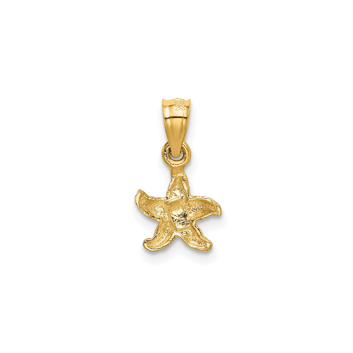 14k Yellow Gold Starfish Pendant, Textured Nautical Charm with Polished Accents