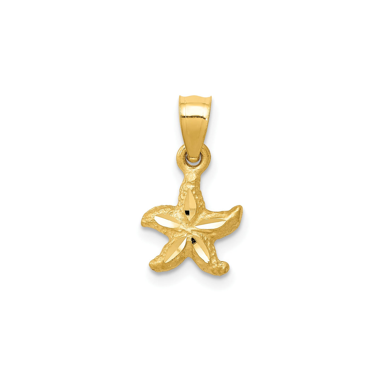 14k Yellow Gold Starfish Pendant, Textured Nautical Charm with Polished Accents