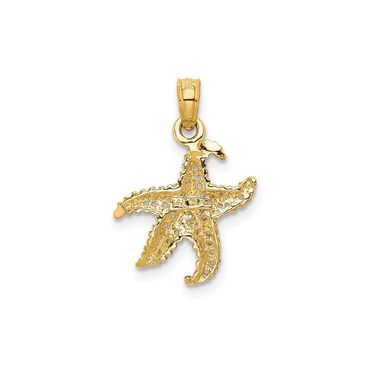 14k Yellow Gold Starfish Pendant with Textured Openwork Design, Nautical Coastal Theme