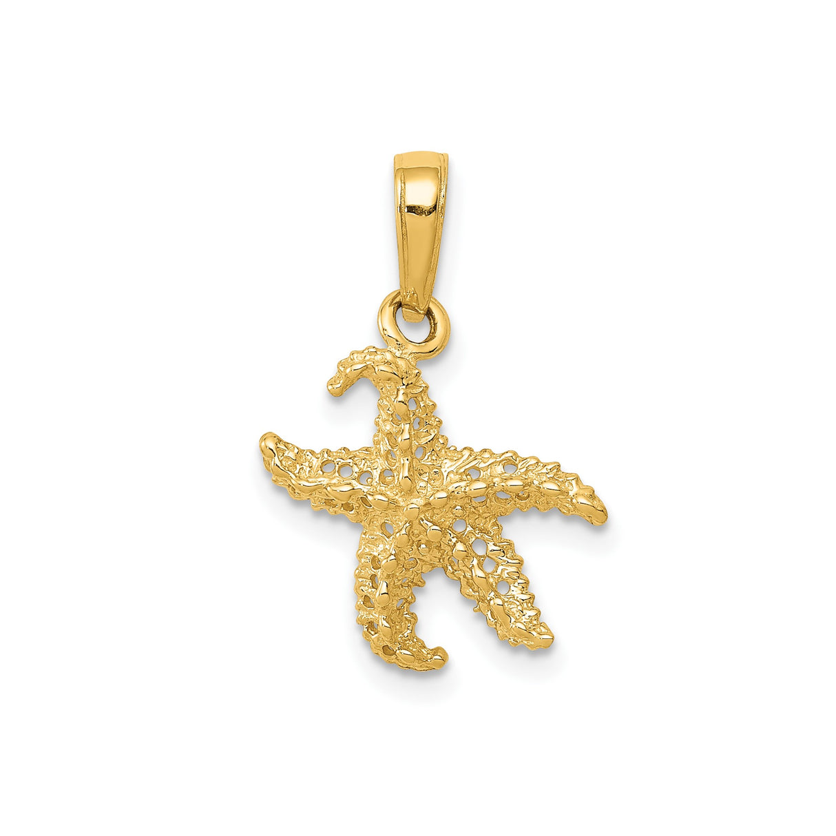 14k Yellow Gold Starfish Pendant with Textured Openwork Design, Nautical Coastal Theme