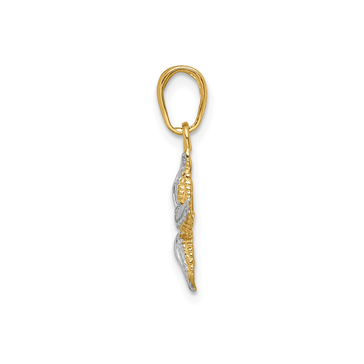 14k Multi-Tone Gold Starfish Pendant with Rhodium Accents, Textured Nautical Charm for Women