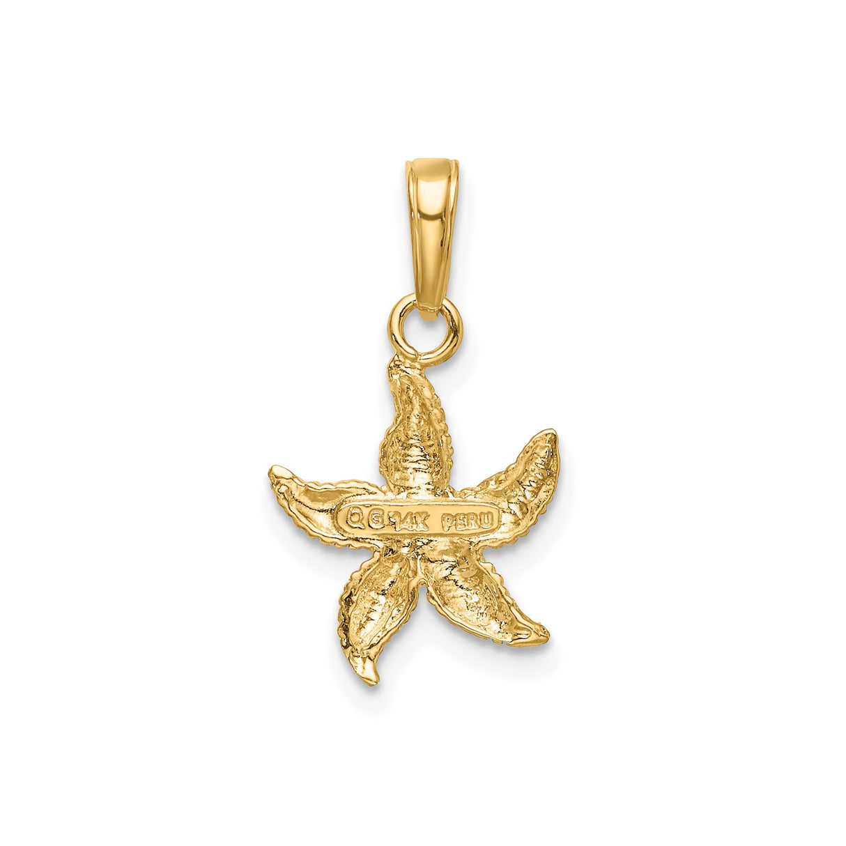 14k Multi-Tone Gold Starfish Pendant with Rhodium Accents, Textured Nautical Charm for Women