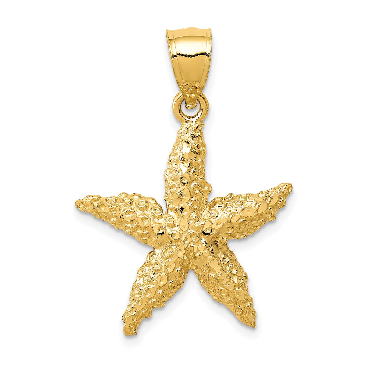 14k Yellow Gold Starfish Pendant, Textured Ocean Design, Nautical Marine Life Theme for Women