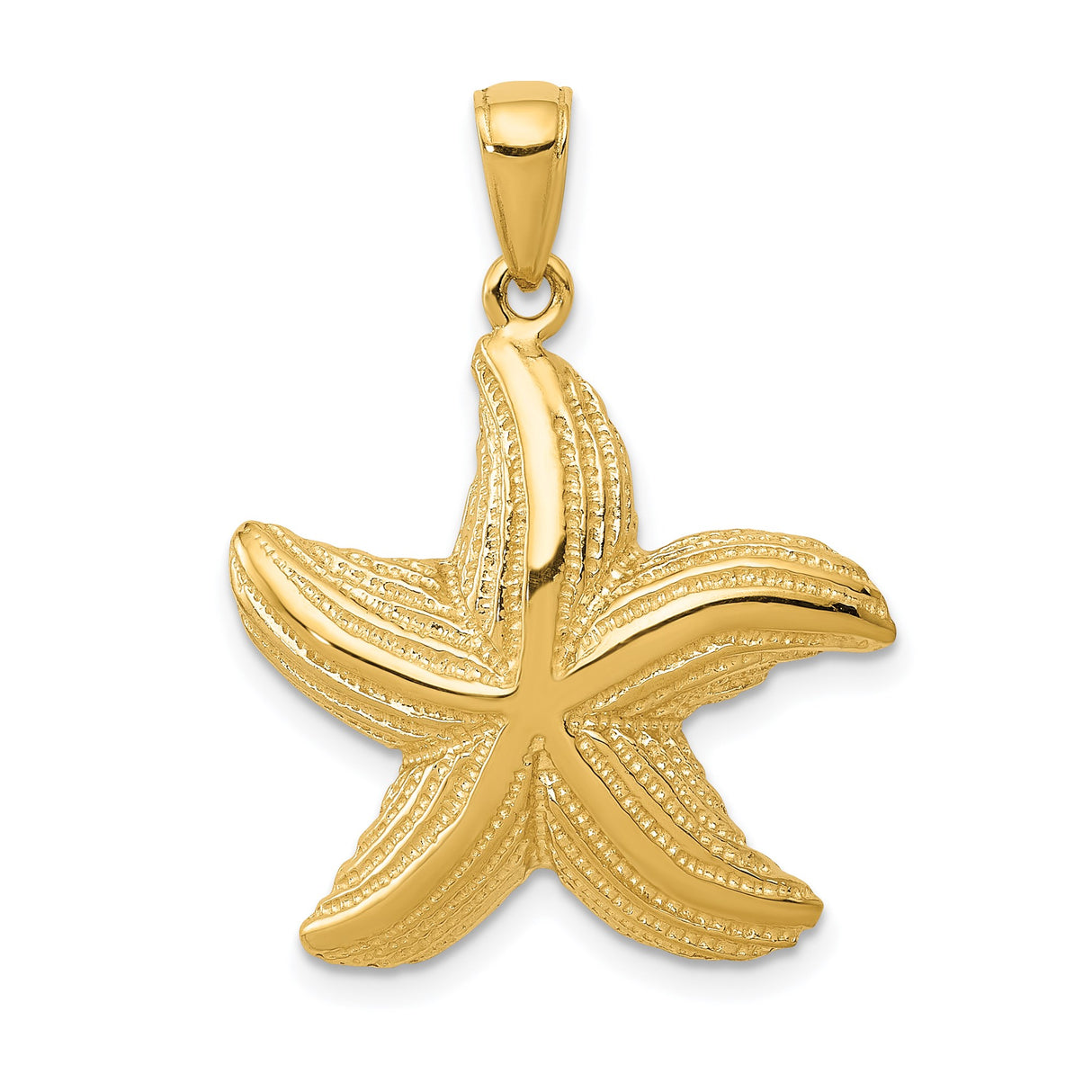 14k Yellow Gold Starfish Pendant with Textured Detailing, Nautical Ocean-Inspired Charm for Women