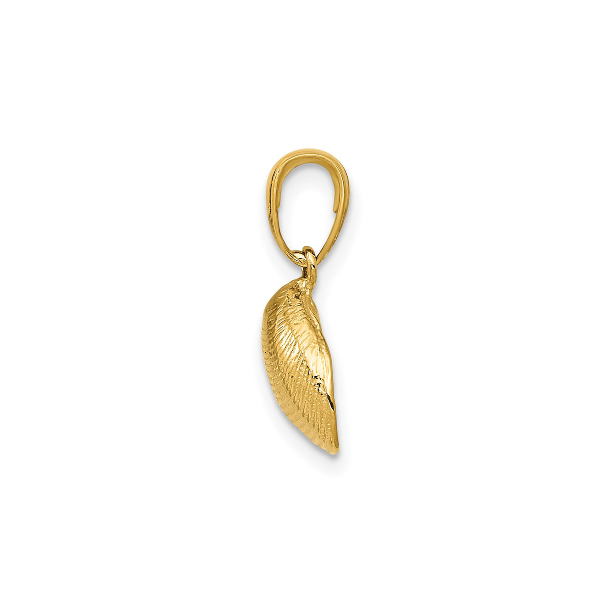 14k Yellow Gold Seashell Pendant, Detailed Clam Shell, Nautical Beach Theme Jewelry for Women