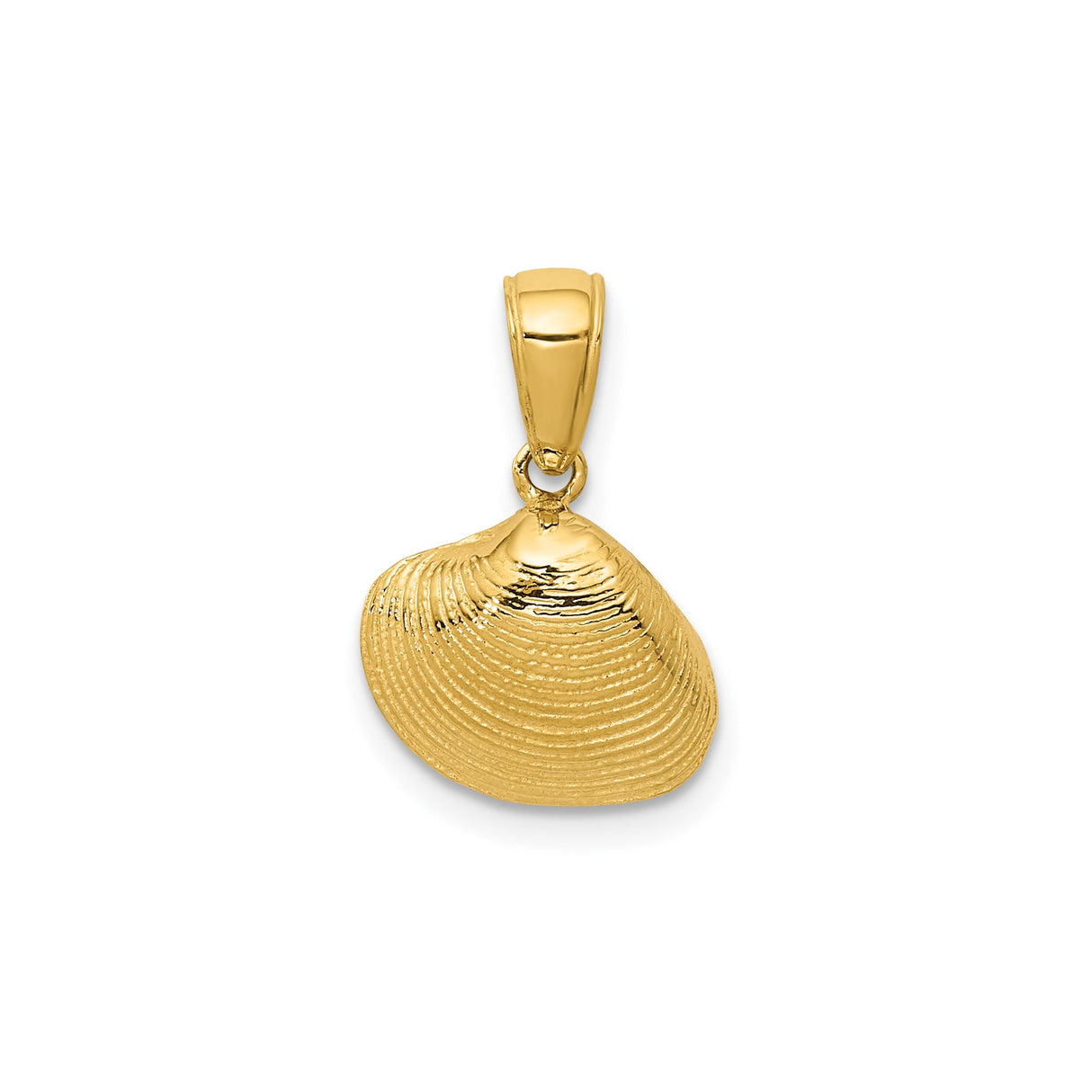 14k Yellow Gold Seashell Pendant, Detailed Clam Shell, Nautical Beach Theme Jewelry for Women