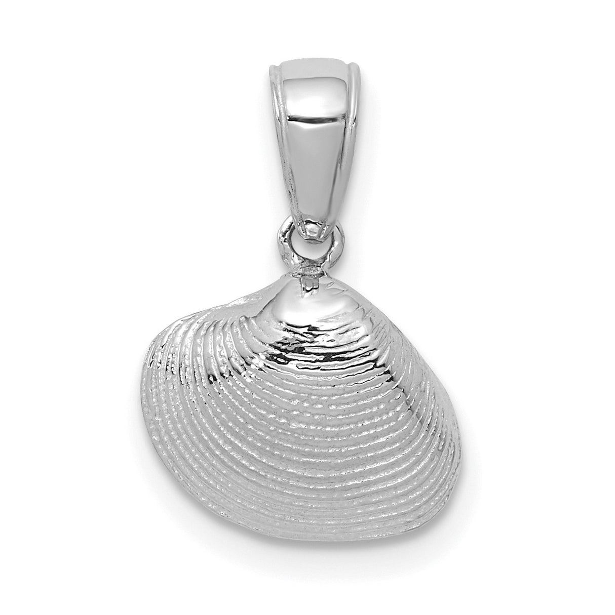 14k White Gold Seashell Pendant, Clam Shell Ocean Design, Coastal Nautical Jewelry for Women