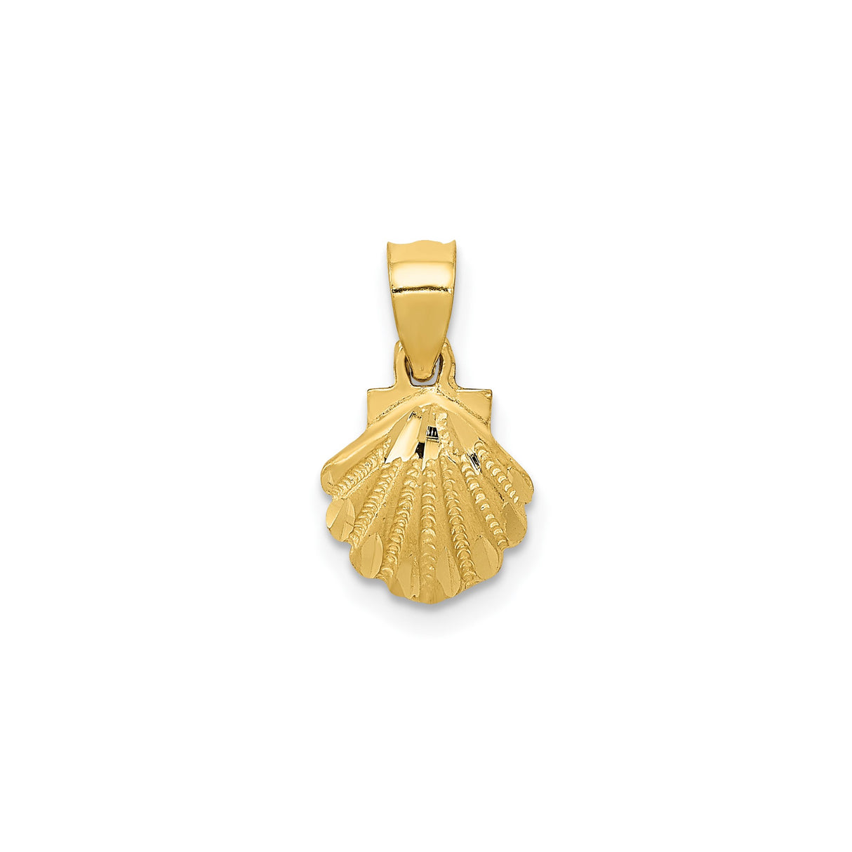 14k Yellow Gold Scallop Shell Pendant, Symbol of Pilgrimage and Christian Faith