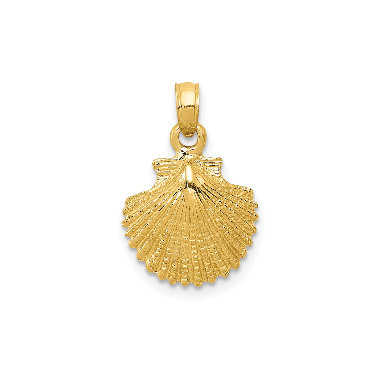 14k Yellow Gold Scallop Shell Pendant with Textured Detailing, Camino de Santiago Symbol for Women
