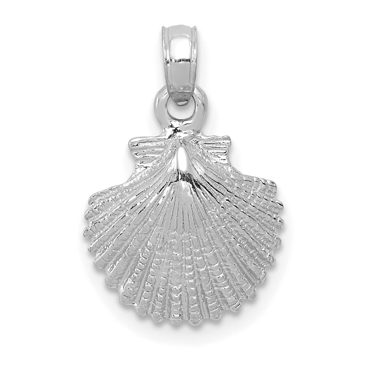 14k White Gold Scallop Shell Pendant, Spiritual Beach Charm for Women