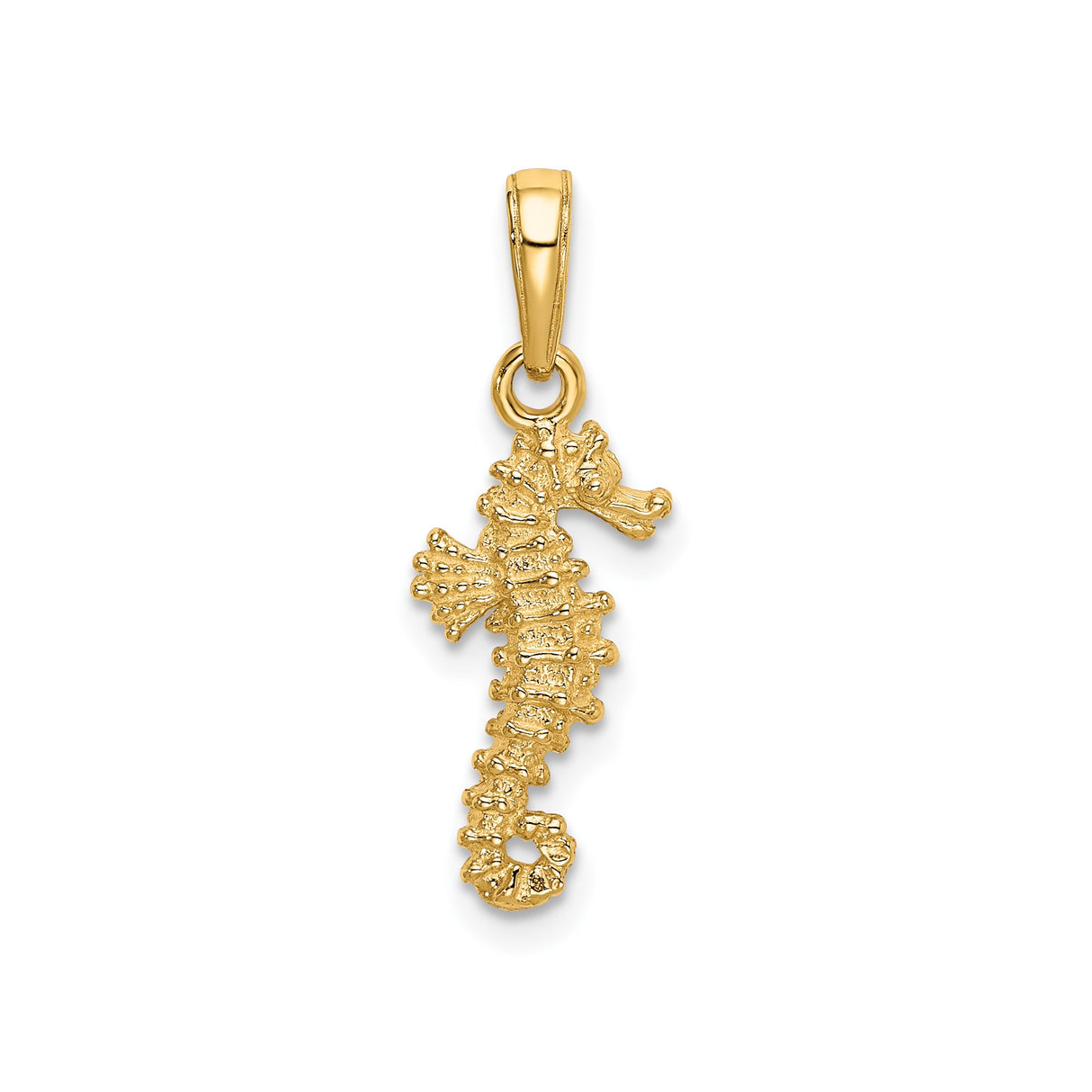 14k Yellow Gold Seahorse Pendant, Textured Nautical Charm for Women or Unisex Wear