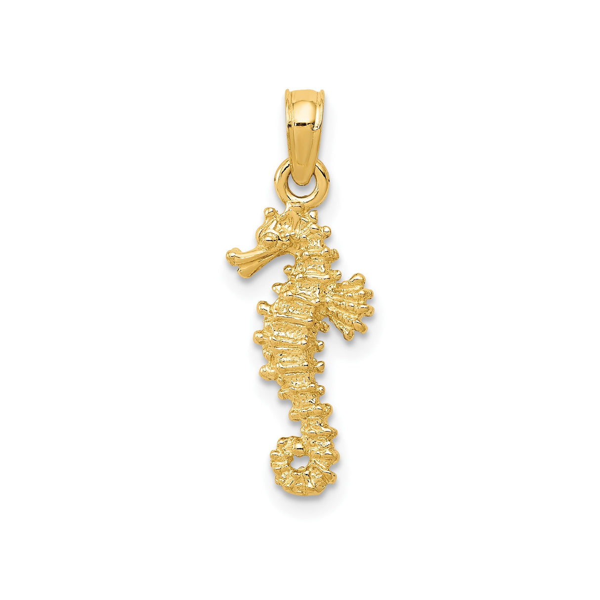 14k Yellow Gold Seahorse Pendant, Textured Nautical Charm for Women or Unisex Wear