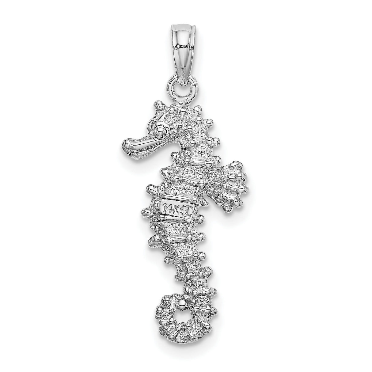 14k White Gold Seahorse Pendant, Nautical Marine Life Charm for Women