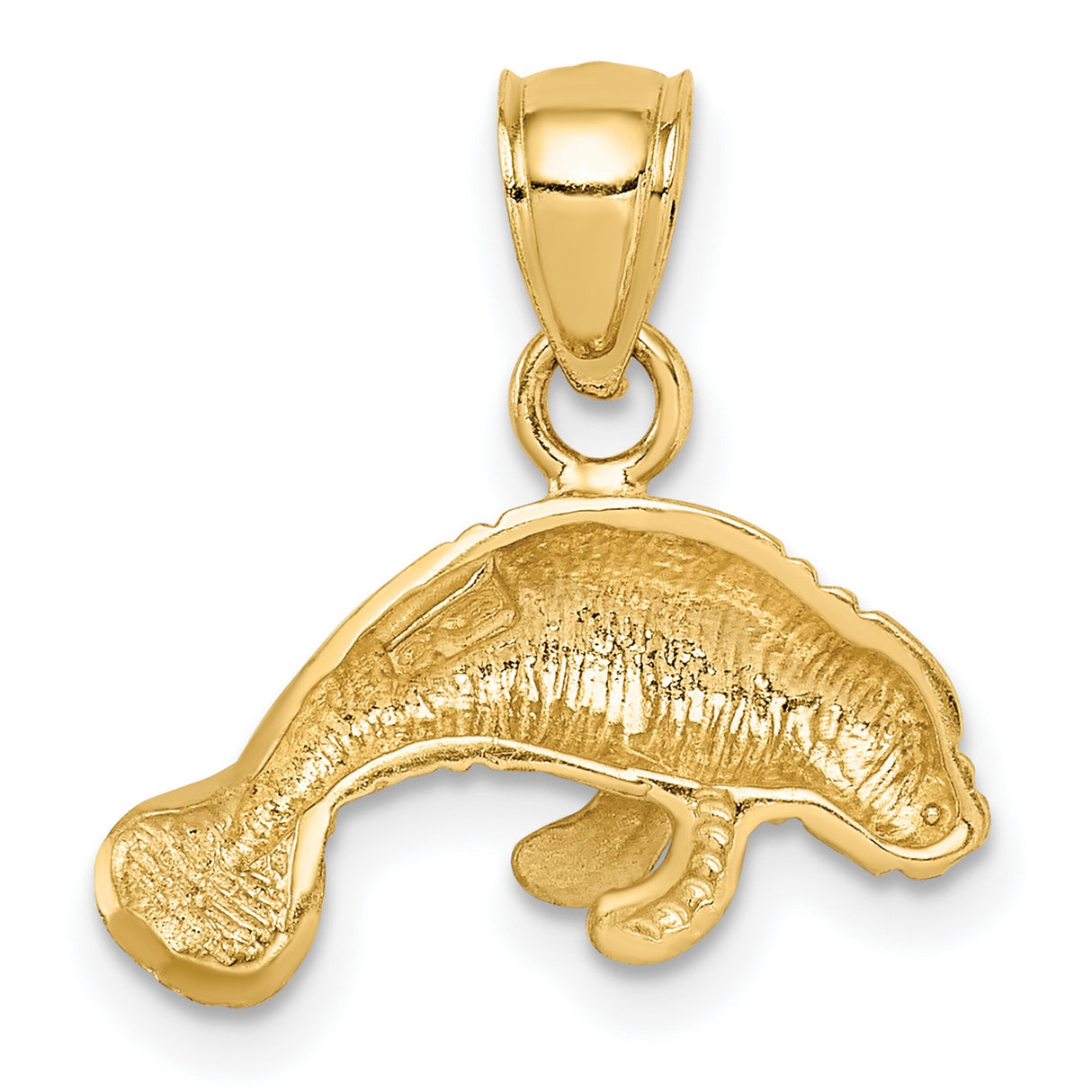 14k Yellow Gold Manatee Pendant, Polished Sea Cow Ocean Charm, Nautical Nature Jewelry