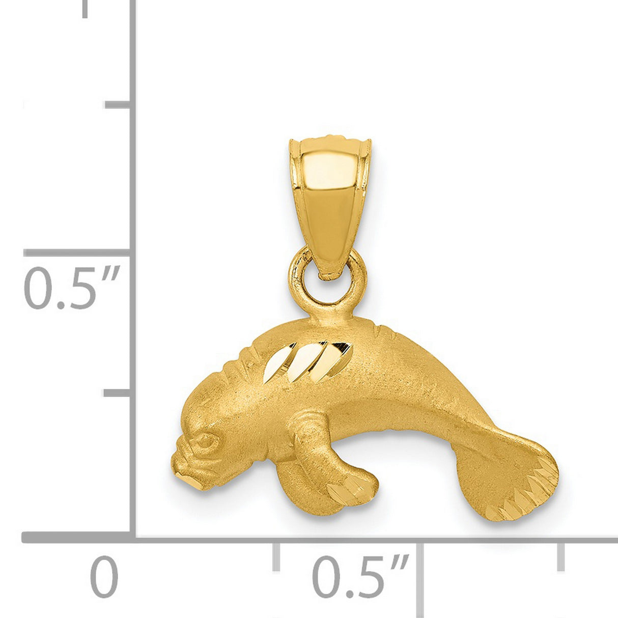 14k Yellow Gold Manatee Pendant, Polished Sea Cow Ocean Charm, Nautical Nature Jewelry