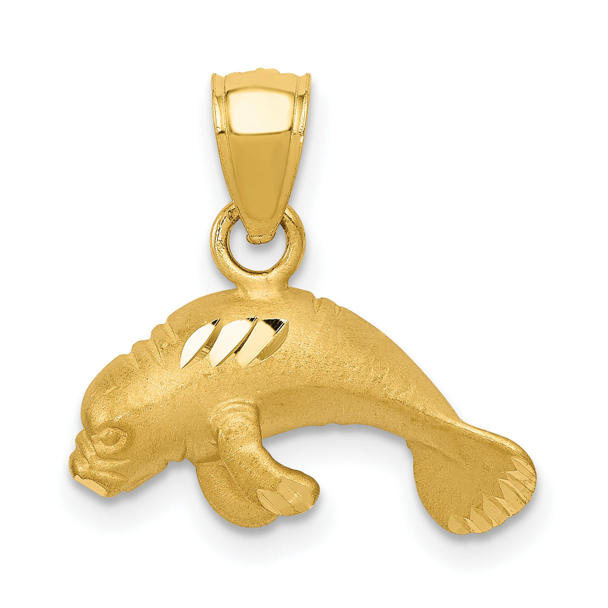 14k Yellow Gold Manatee Pendant, Polished Sea Cow Ocean Charm, Nautical Nature Jewelry