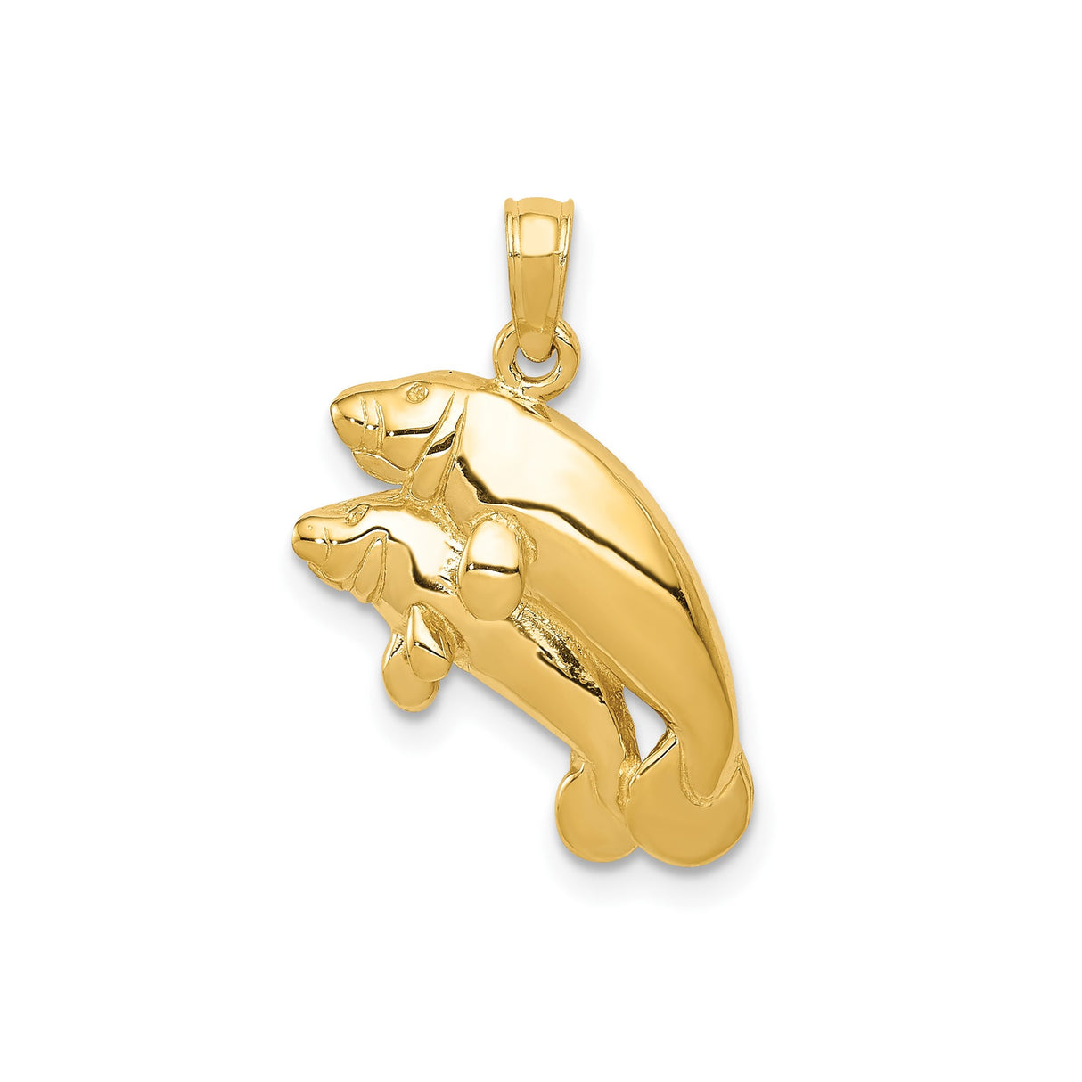 14k Yellow Gold Manatee Pendant with Mother and Calf, Ocean-Inspired Nautical Charm
