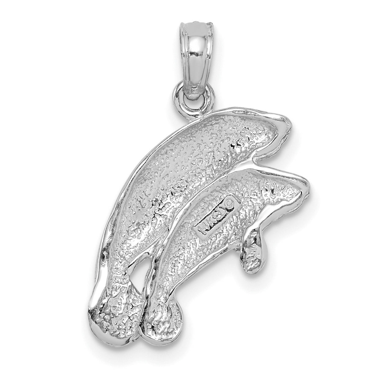 14k White Gold Manatee Pendant with Mother and Calf Ocean Animal Design