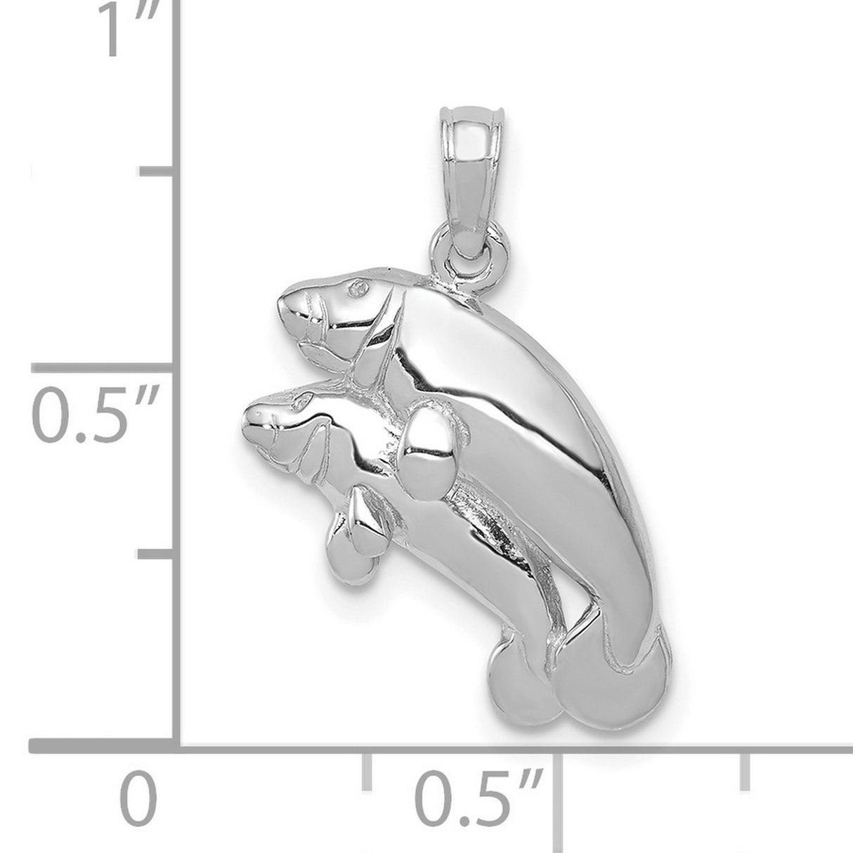 14k White Gold Manatee Pendant with Mother and Calf Ocean Animal Design