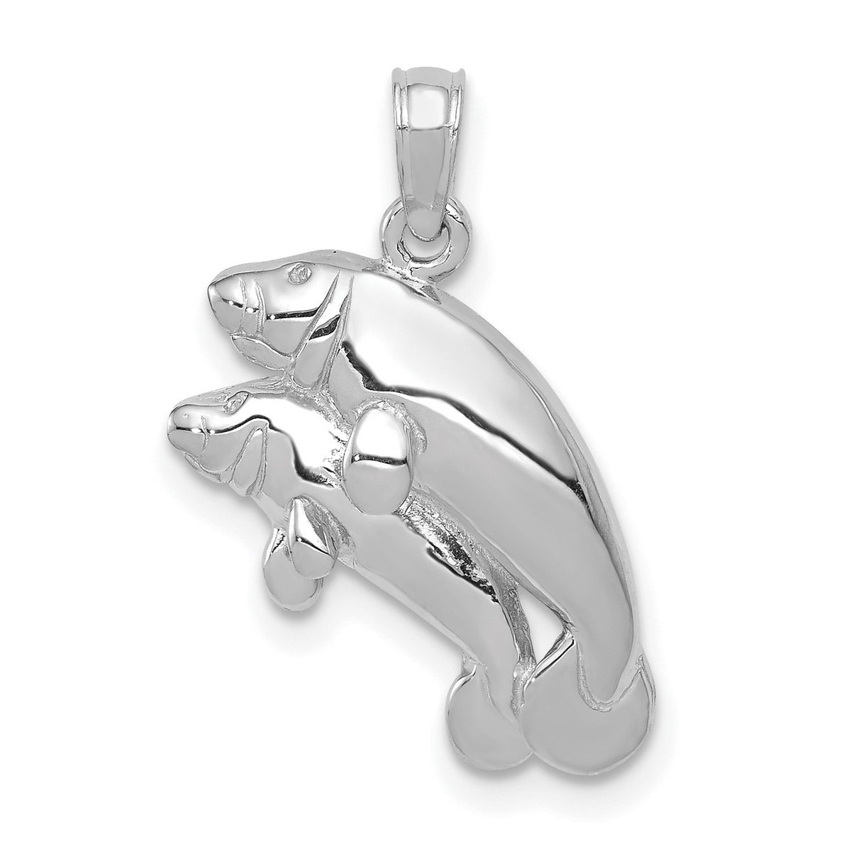 14k White Gold Manatee Pendant with Mother and Calf Ocean Animal Design