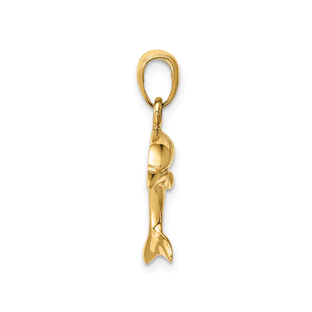 14k Yellow Gold Dolphin Pendant, Sleek Polished Ocean Animal Design, Nautical Theme Charm