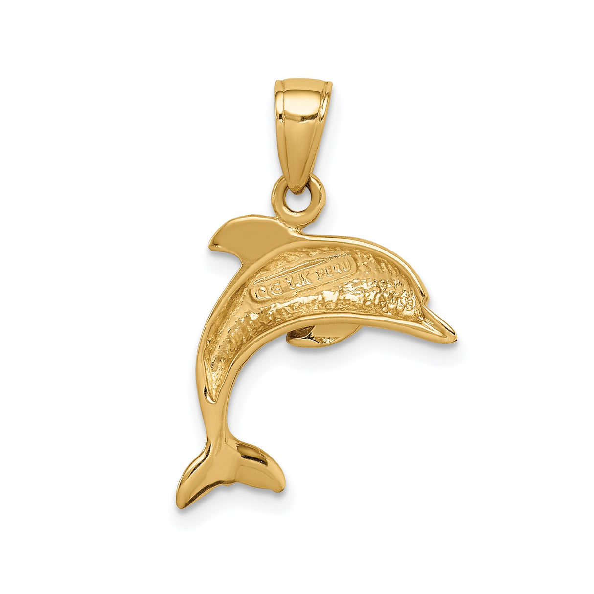 14k Yellow Gold Dolphin Pendant, Sleek Polished Ocean Animal Design, Nautical Theme Charm