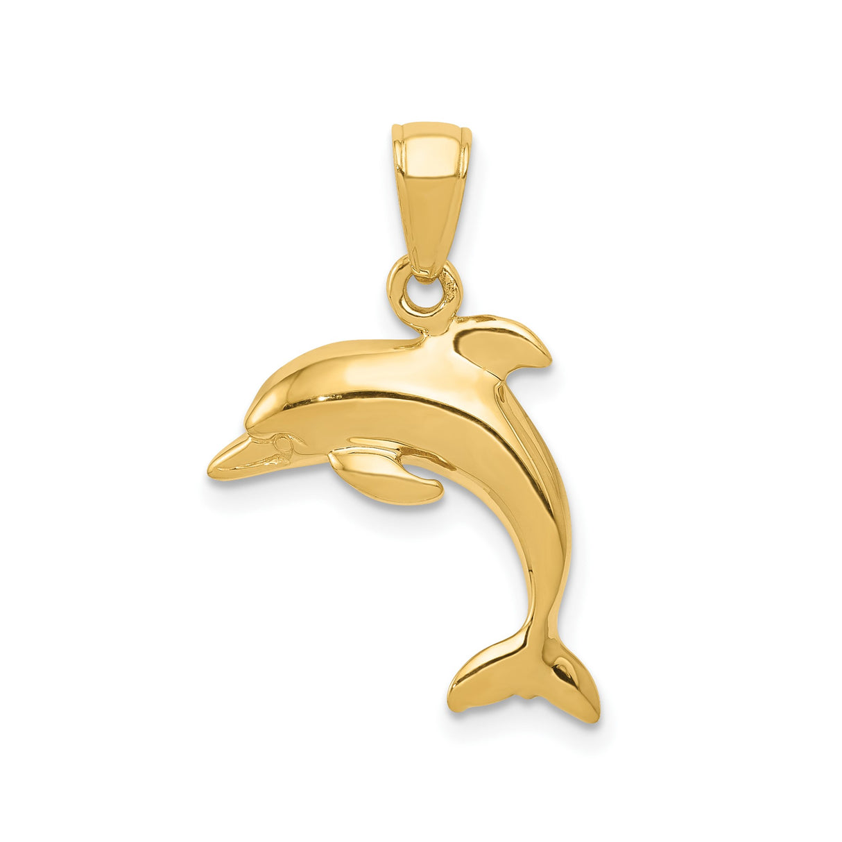 14k Yellow Gold Dolphin Pendant, Sleek Polished Ocean Animal Design, Nautical Theme Charm