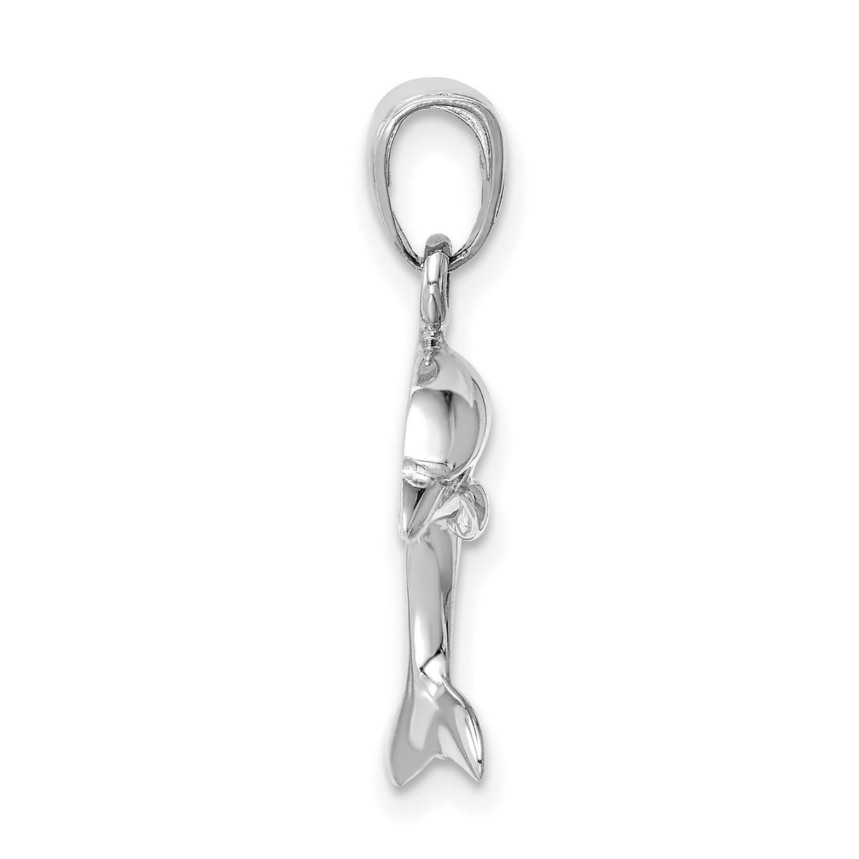 14k White Gold Dolphin Pendant with Polished Jumping Design, Nautical Ocean Charm