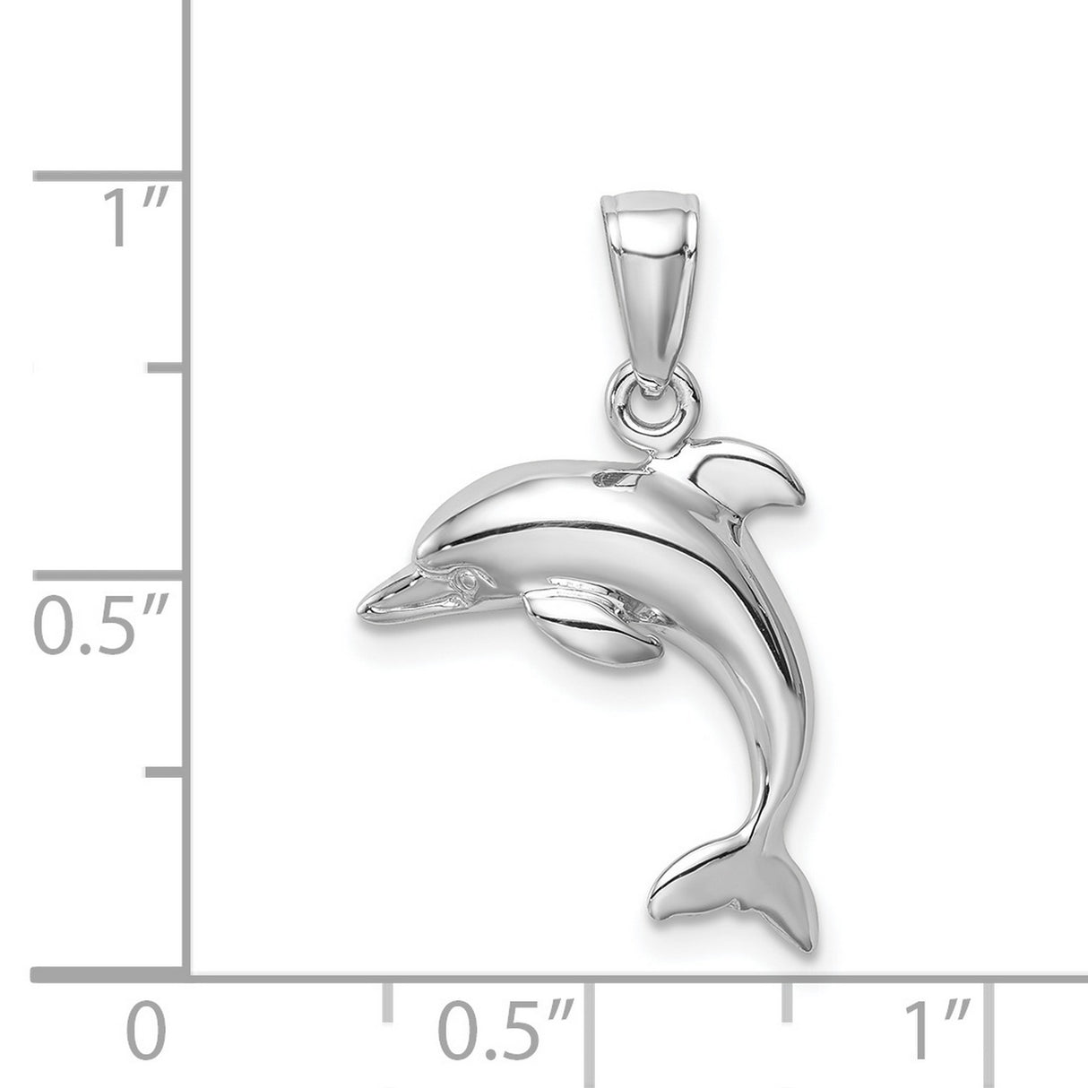 14k White Gold Dolphin Pendant with Polished Jumping Design, Nautical Ocean Charm