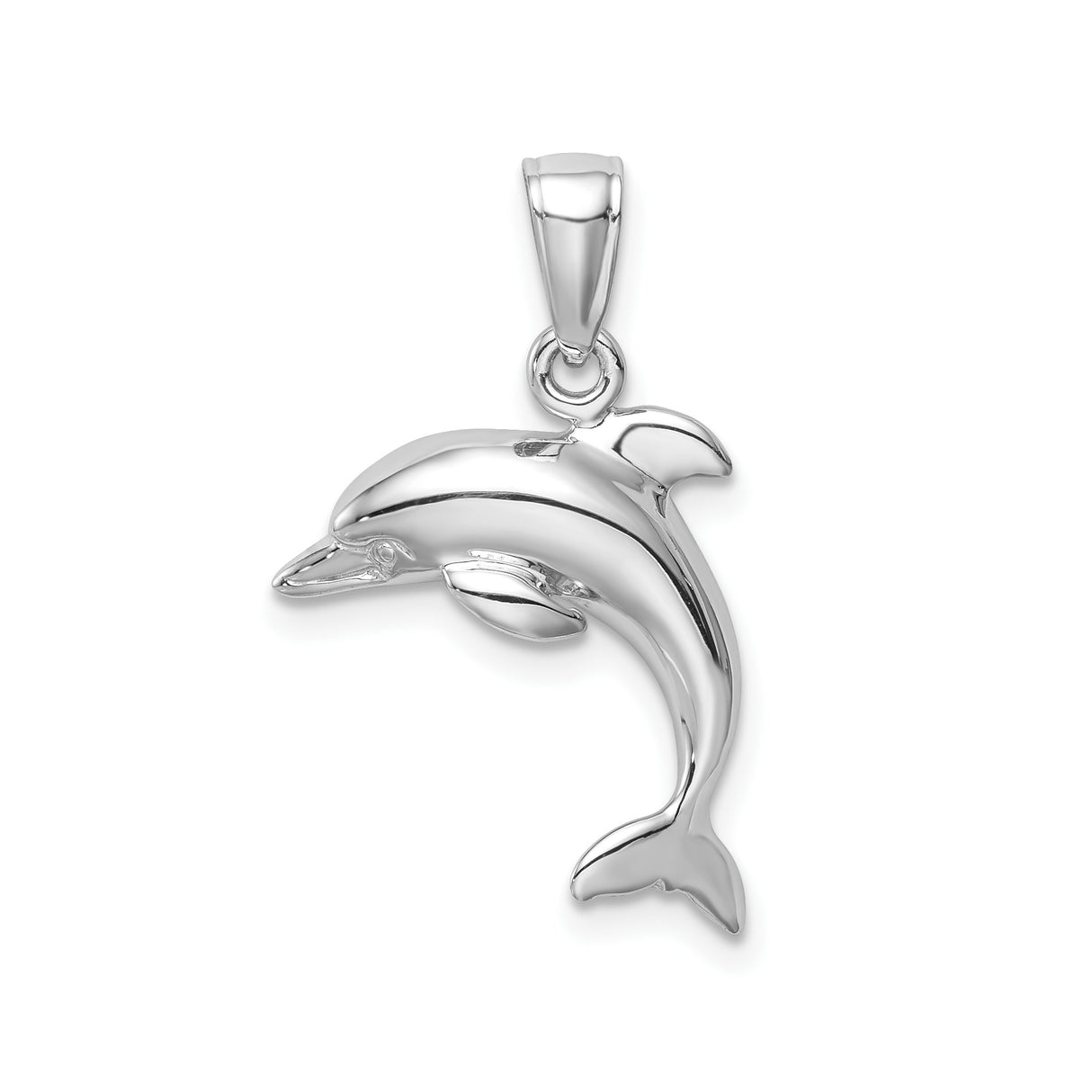 14k White Gold Dolphin Pendant, Jumping Dolphin Charm, Nautical Ocean Theme Jewelry for Women