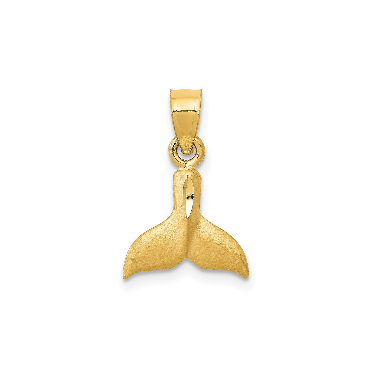 14k Yellow Gold Whale Tail Pendant, Polished Matte Finish, Nautical Ocean Theme