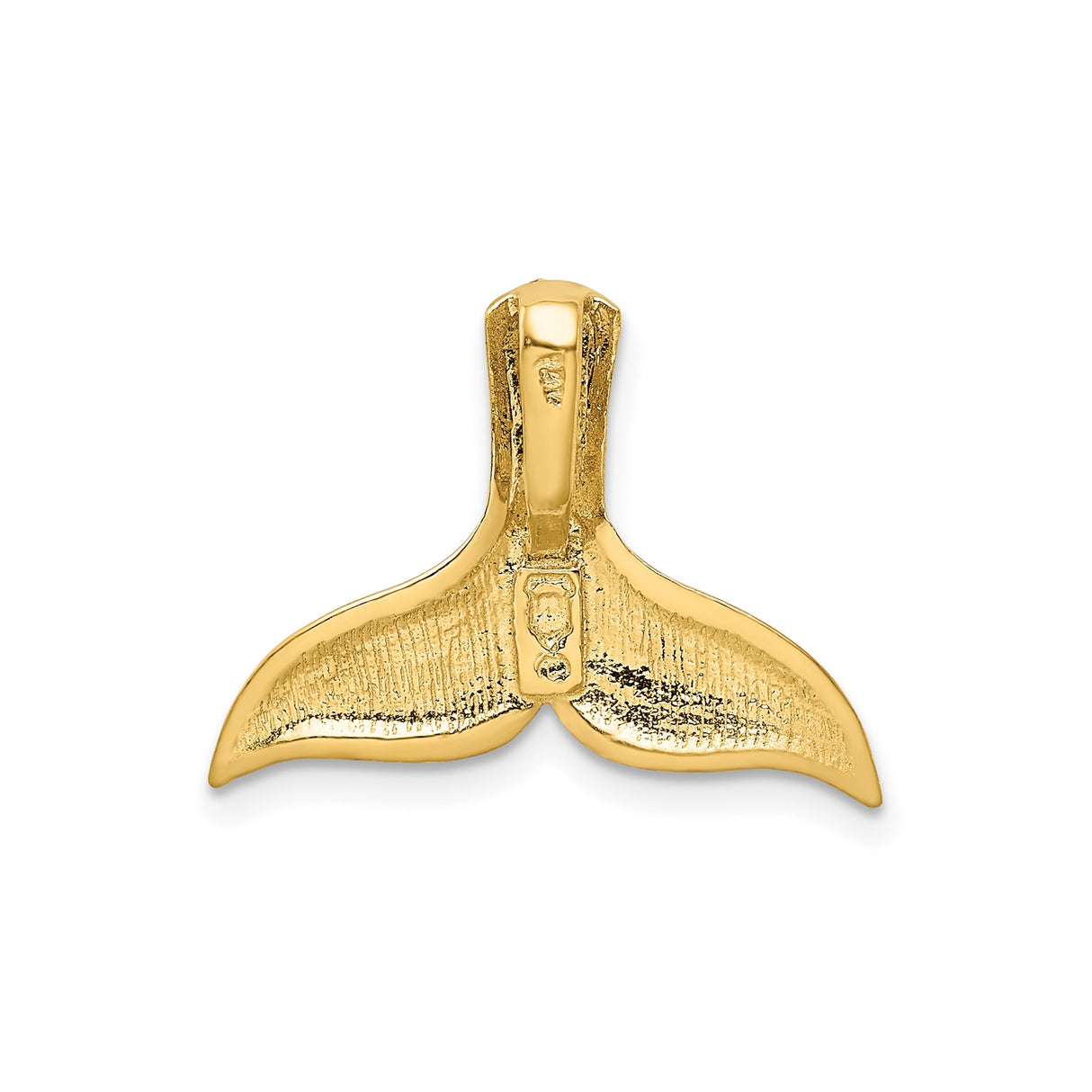14k Yellow Gold Whale Tail Pendant, Polished and Textured Ocean Symbol Charm
